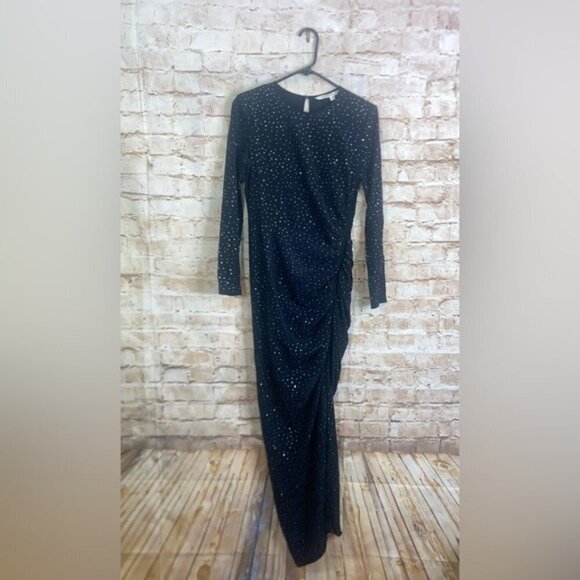 Veronica Beard Amara Ruched Silk Long-Sleeve Embellished Dress Black Siz… - Picture 3 of 10